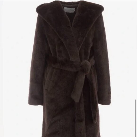 Rebecca Minkoff faux fur wrap coat w hood - NEW W TAGS - sz Small - brown - Picture 1 of 14